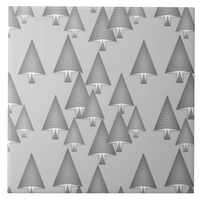Modern metallic Christmas trees - silver grey Tile (Front)