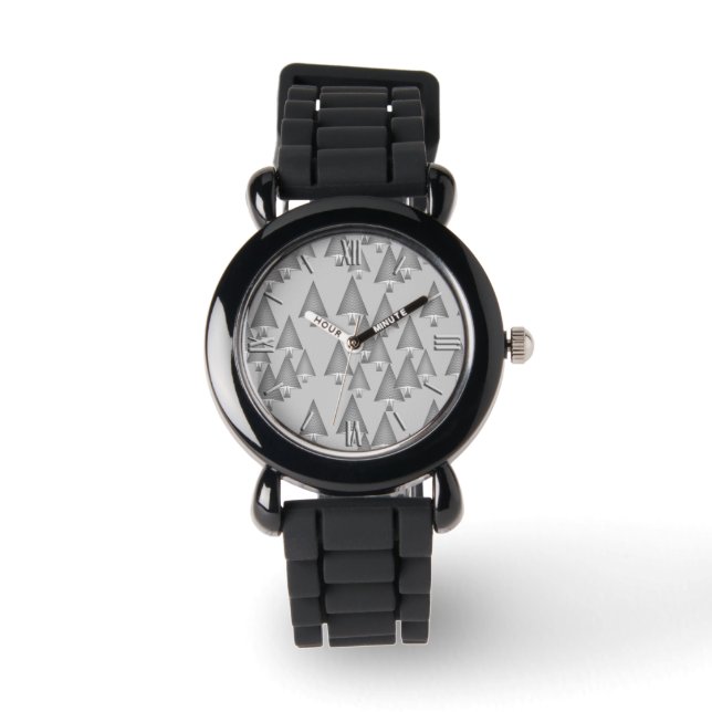 Modern metallic Christmas trees - silver grey Watch (Front)