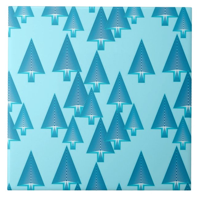Modern metallic Christmas trees - sky blue Tile (Front)