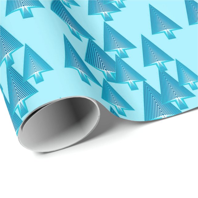 Modern metallic Christmas trees - sky blue Wrapping Paper (Roll Corner)