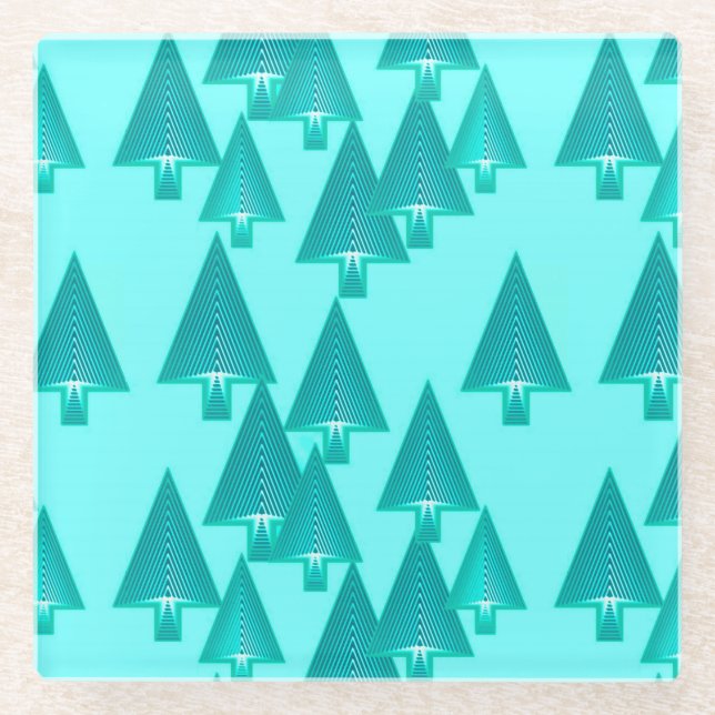 Modern metallic Christmas trees -  turquoise Glass Coaster (Front)