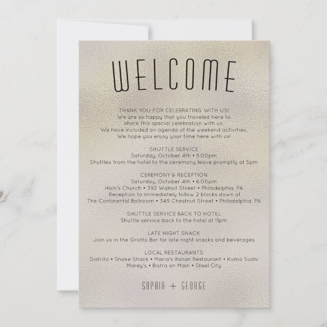 Modern Metallic Foil Itinerary Wedding Welcome Inv Invitation (Front)
