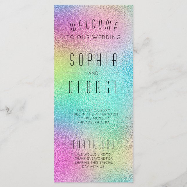 Modern Metallic Foil Minimal Wedding Program Programme (Front)