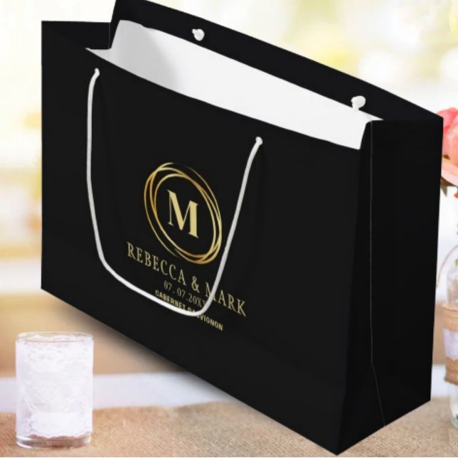 Modern metallic gold circle shape faux monogram large gift bag (Creator Uploaded)