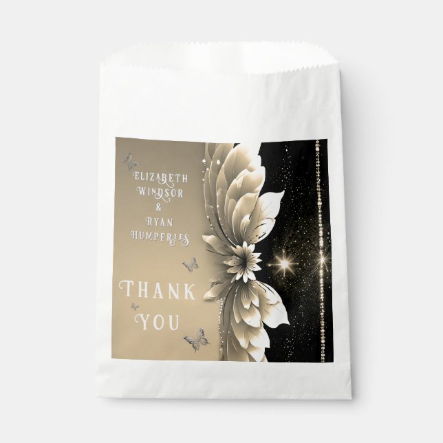 Modern Metallic Gold Floral Wedding Invitation Favour Bags (Front)