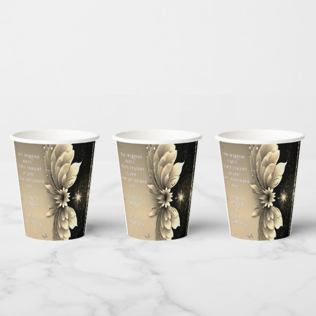 Modern Metallic Gold Floral Wedding Invitation Paper Cups (Multi)