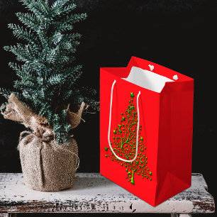 Modern Metallic Green Christmas Tree Red Holiday Medium Gift Bag