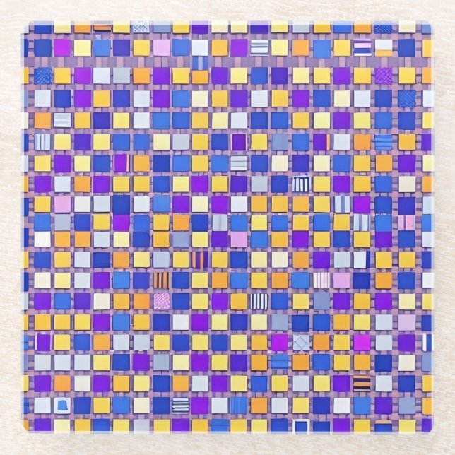 Modern Metallic Grid Glass Coaster (Front)