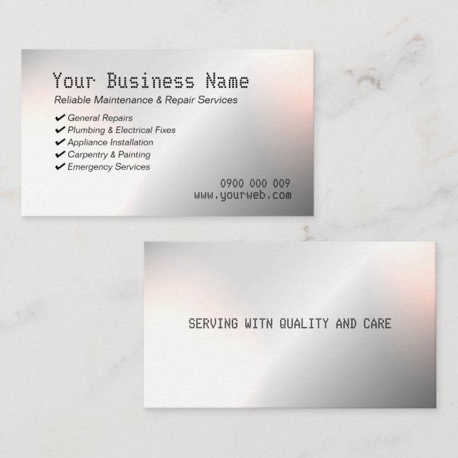 Modern Metallic Maintenance & Repair Business Card (Front/Back)