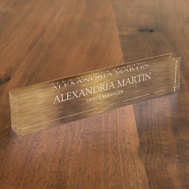 Modern Metallic Minimal Gold Job Title Name Nameplate (Side)