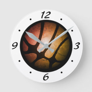 Modern Metallic Orange Basketball Ball Round Clock