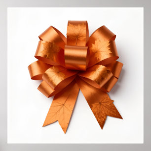 Modern Metallic Orange Ribbon with Elegant Fall Fo Poster