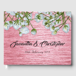 Modern Metallic Pink and White Roses Wedding Guest Book