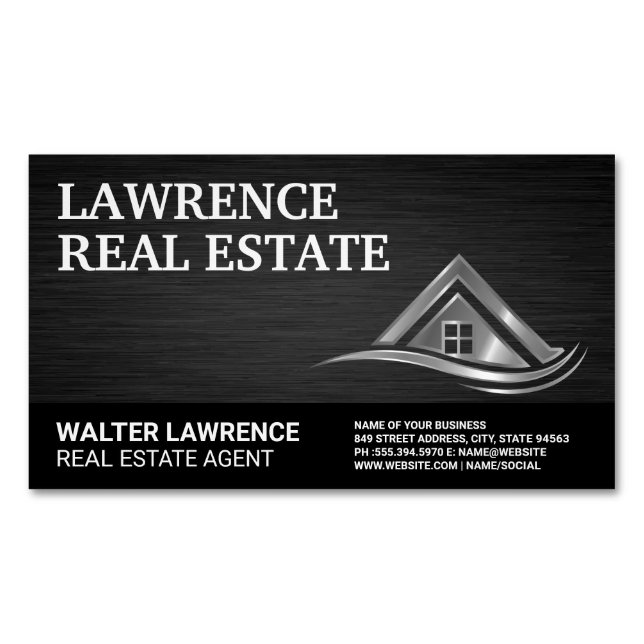 Modern Metallic Real Estate Logo Magnetic Business Card (Front)
