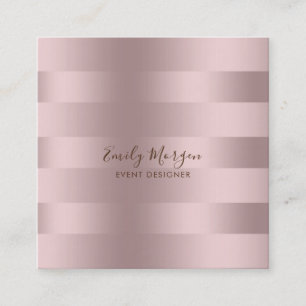 Modern Metallic Rose-gold Stripes Square Business Card