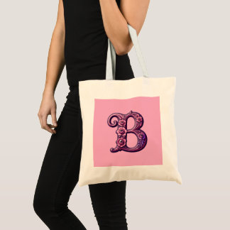 Modern Metallic Rosemaling Letter B, Pink/Purple Tote Bag