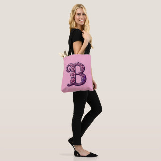 Modern Metallic Rosemaling Letter B, Pink/Purple Tote Bag