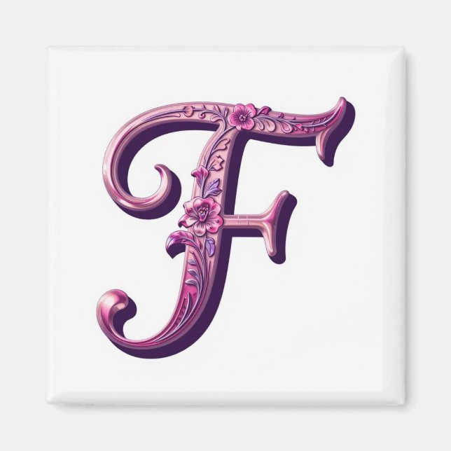 Modern Metallic Rosemaling Letter F, Pink/Purple Magnet (Front)