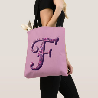 Modern Metallic Rosemaling Letter F, Pink/Purple Tote Bag