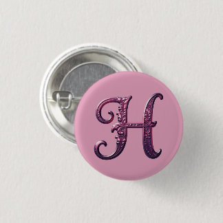 Modern Metallic Rosemaling Letter H, Pink/Purple 3 Cm Round Badge