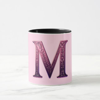 Modern Metallic Rosemaling Letter M, Pink/Purple Mug