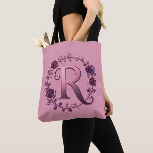 Modern Metallic Rosemaling Letter R, Pink/Purple Tote Bag