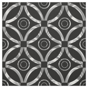Modern Metallic Silver & Black Geometric Pattern Fabric