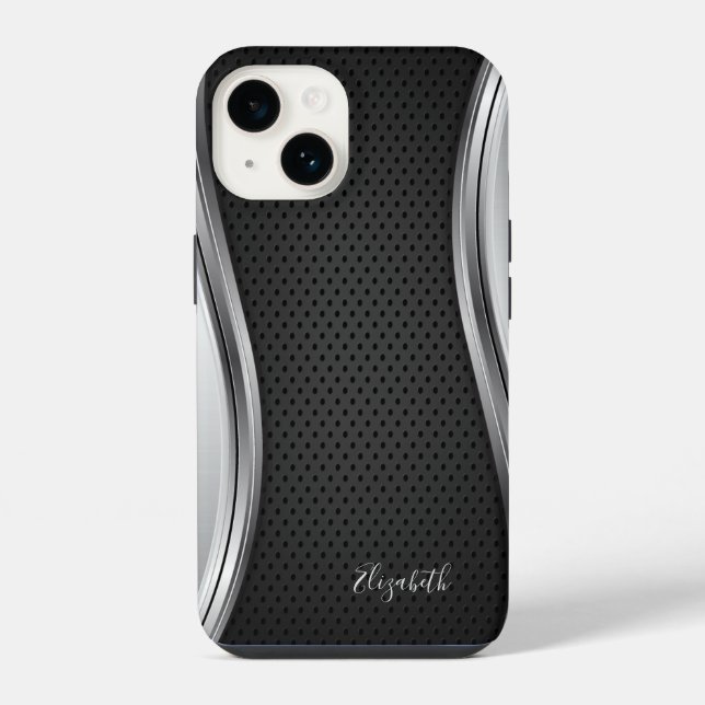 Modern Metallic Silver Black  iPhone Case (Back)