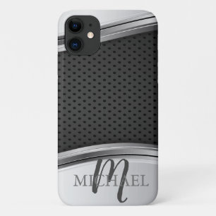 Modern Metallic Silver Black Monogram Case-Mate iPhone Case