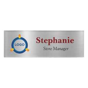 Modern Metallic Silver Brushed Magnetic Company N Name Tag