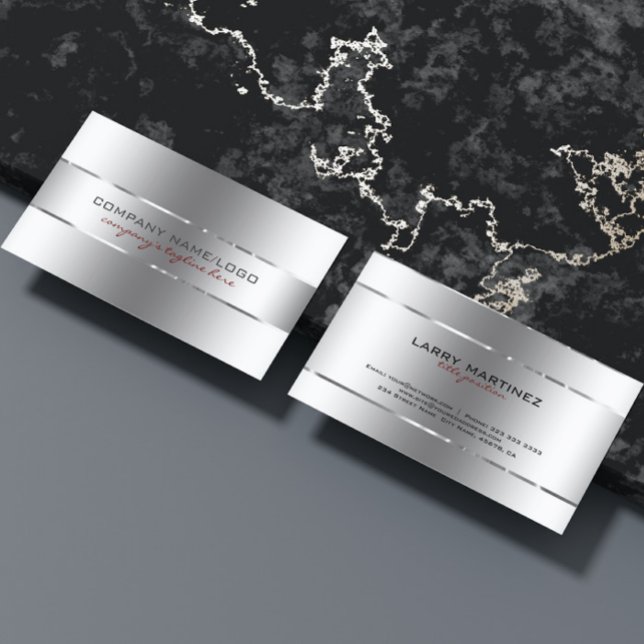 Modern Metallic Silver Design Stainless Steel Look Business Card (Creator Uploaded)