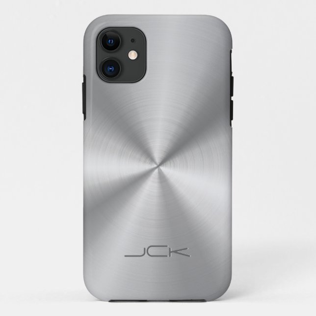 Modern Metallic Silver-Grey Stainless Steel Look Case-Mate iPhone Case (Back)