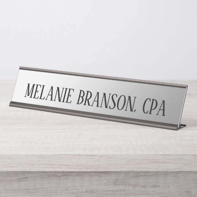 Modern Metallic Silver Job Title Name Desk Name  Desk Name Plate (Front)