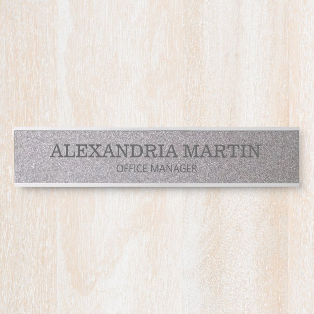 Modern Metallic Silver Name Job Title Door Sign (Front)