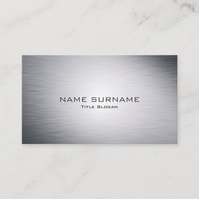 Modern Metallic Silver Style Business Card (Front)