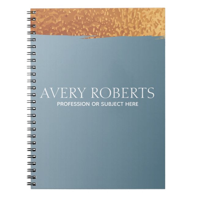 Modern Metallic steel Blue gold stripe Notebook (Front)