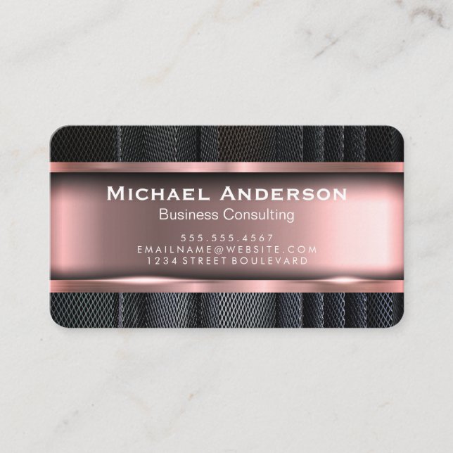 Modern Metallic Trim Rose Red Business Card (Front)