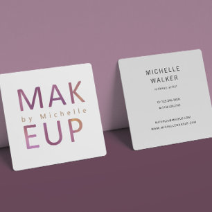 Modern Metallic Typography  Makeup Artist Square Business Card