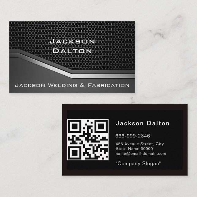 Modern Metallic Welding Fabricator Contractor QR Business Card (Front/Back)