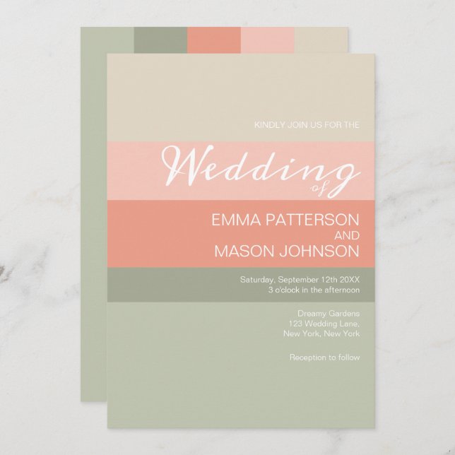 Modern Metro Peach Coral Sage Invitation (Front/Back)