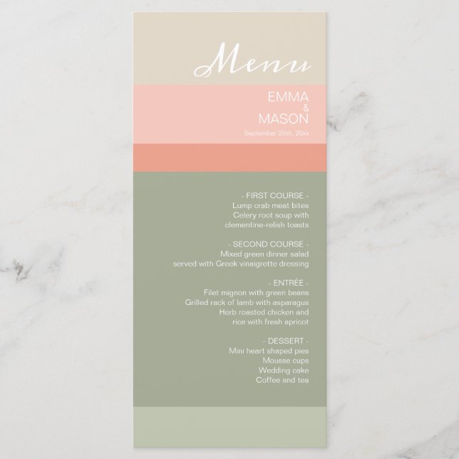 Modern Metro Peach Coral Sage Menu (Front)
