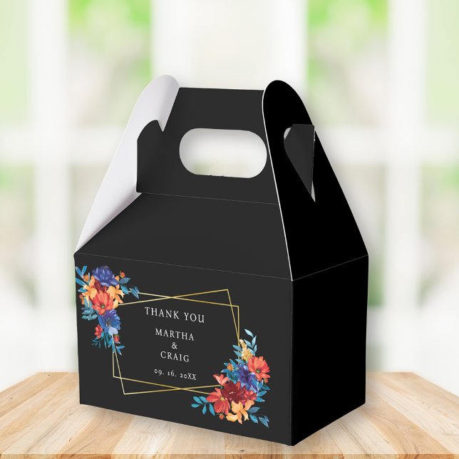 Modern Mexican Fiesta Flower Black Wedding Favour Box (Creator Uploaded)