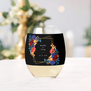 Modern Mexican Fiesta Flower Wedding Black Stemless Wine Glass