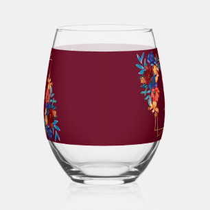 Modern Mexican Fiesta Flower Wedding Burgundy Stemless Wine Glass