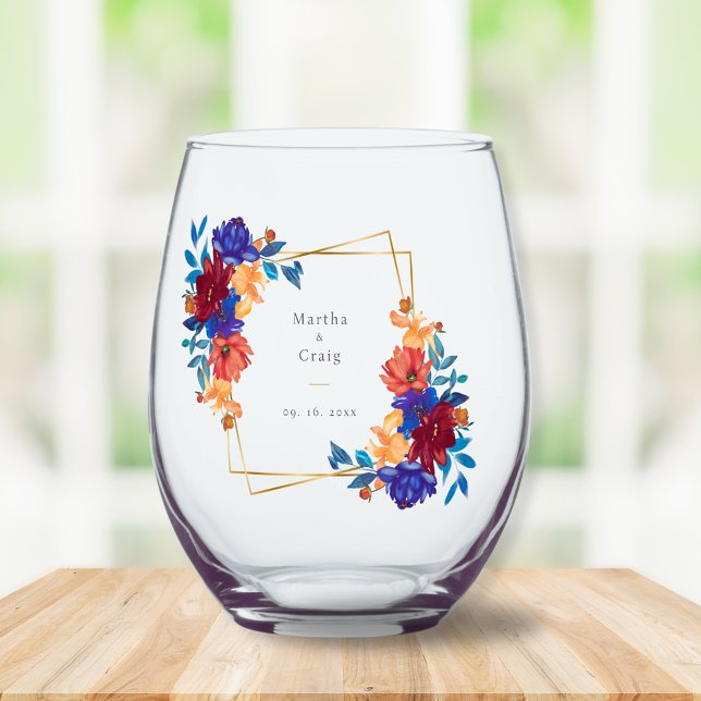 Modern Mexican Fiesta Flower Wedding Stemless Wine Glass (Creator Uploaded)
