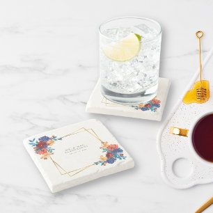 Modern Mexican Fiesta Flower Wedding Stone Coaster