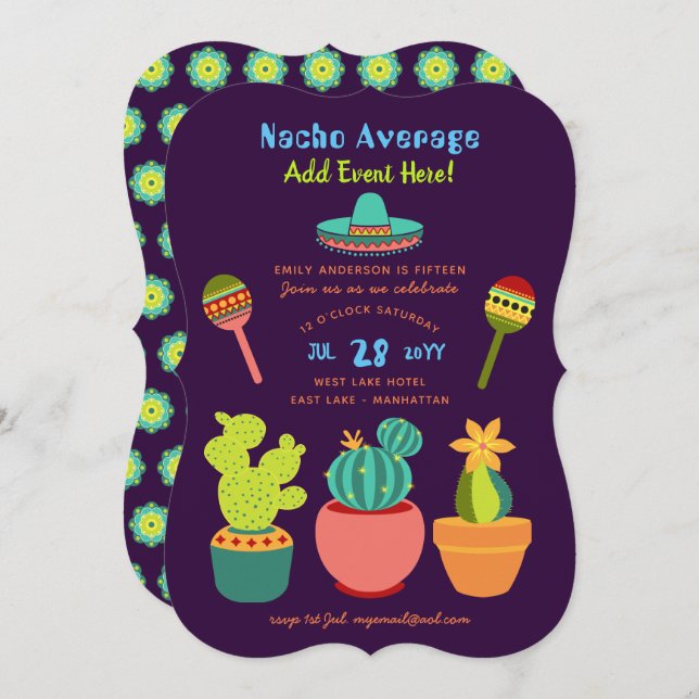 Modern Mexican FIESTA Invitations NACHO AVERAGE (Front/Back)