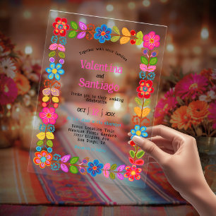 Modern Mexican floral wedding Acrylic Invitations