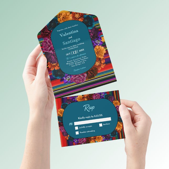 Modern Mexican flowers wedding All In One Invitation (Creator Uploaded)