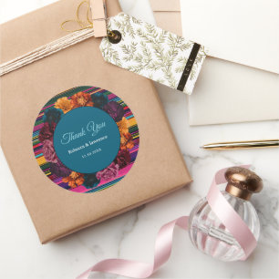 Modern Mexican flowers wedding Classic Round Sticker